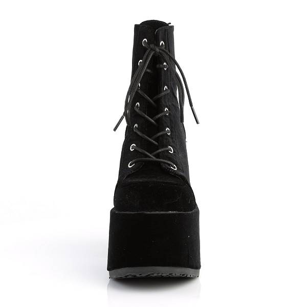 Demonia Women's Camel-203 Platform Ankle Boots - Black Velvet D2071-45US Clearance